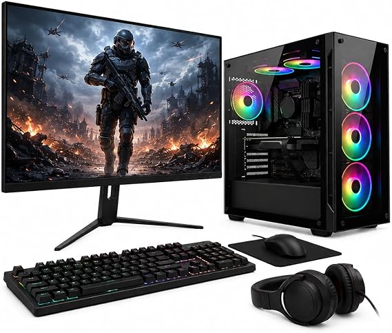 Intel Core i7 Gaming Desktop PC Bundle | NVIDIA GeForce RTX 5060 8GB, 16GB Memory, 256GB SSD, 1TB HDD, Win 11 | RGB Case, 22" Full HD Monitor, Gaming Keyboard & Mouse Combo