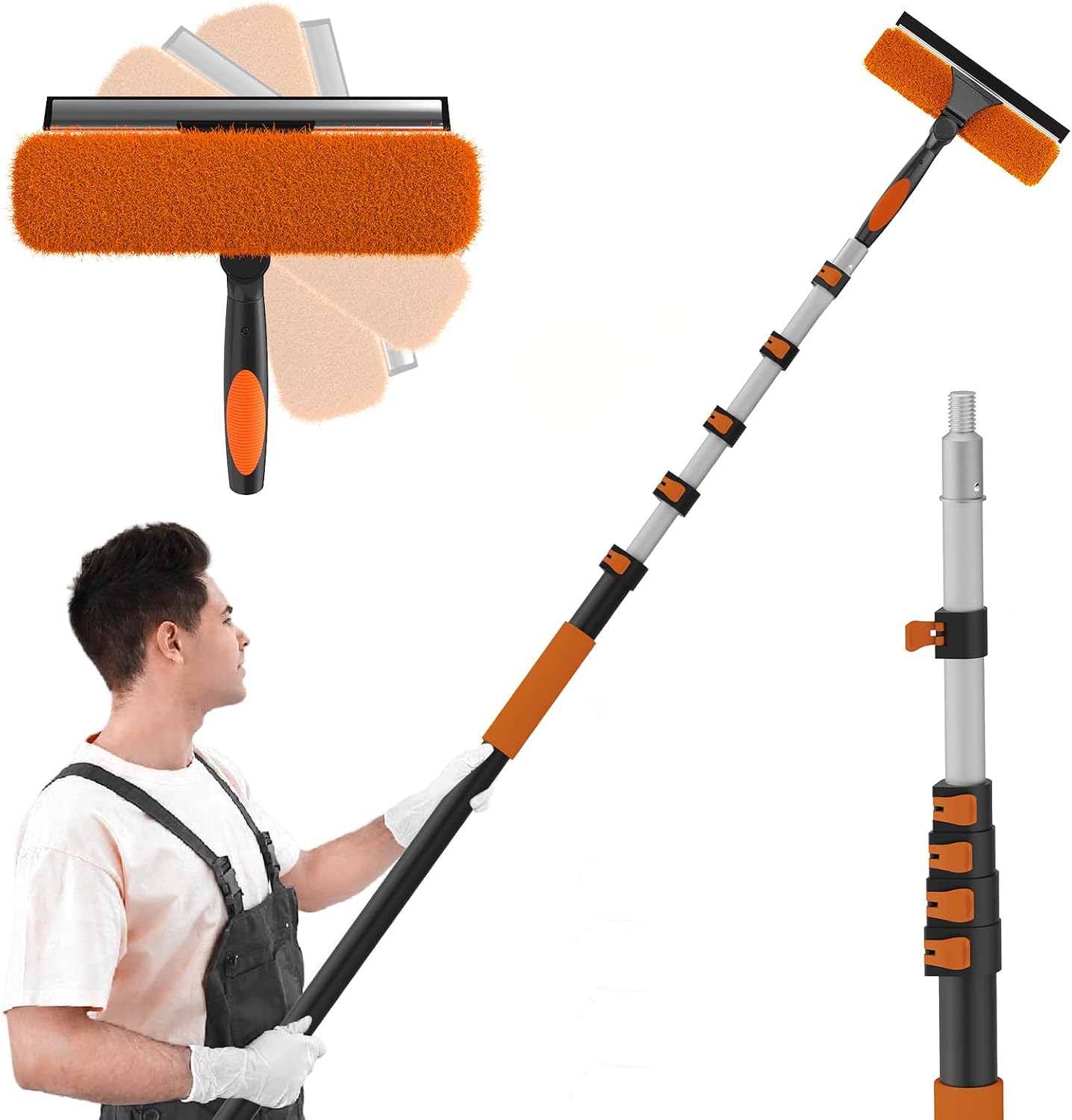 SISUPASSIE 7.2m Telescopic Window Cleaner, Professional Window Cleaning Equipment with Extendable Window Cleaning Pole and 25cm Window Squeegee, Long Reach Window Cleaner Tool for Outdoor/Indoor Use