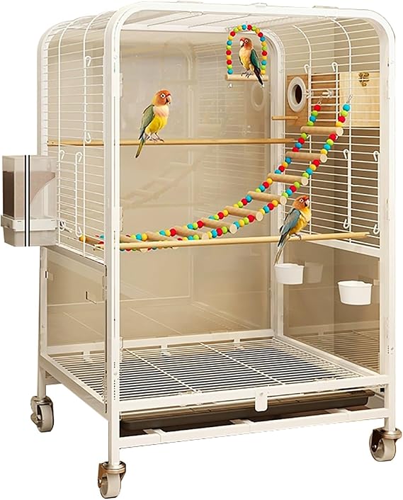 Wrought Steel Standing Large Birdcage, Budgie Cage for Cockatiels, African Grey, Parakeets, Pigeons, Parrot, Birdcage with Stand