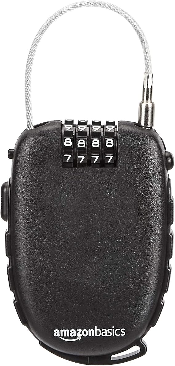 Amazon Basics AB-BL101 Retractable Cable Lock 4-Digit 1 Piece Black