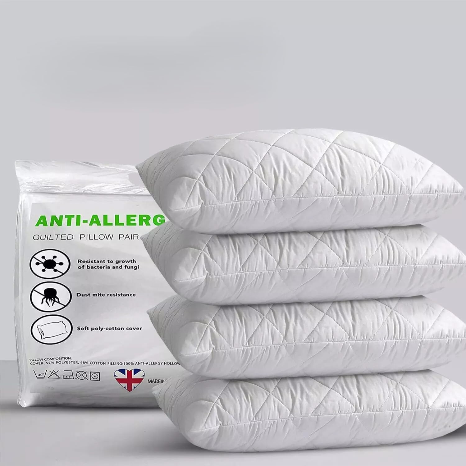 Quilted Extra Filled Luxury Bounce Back Bed Pack Hotel Quality Bed Pillow Pair Luxury Firm Support Side Sleeper Pillow Back Neck Pain Relief Support Pillows Hollowfibre Fill 19x29 Inches (1)