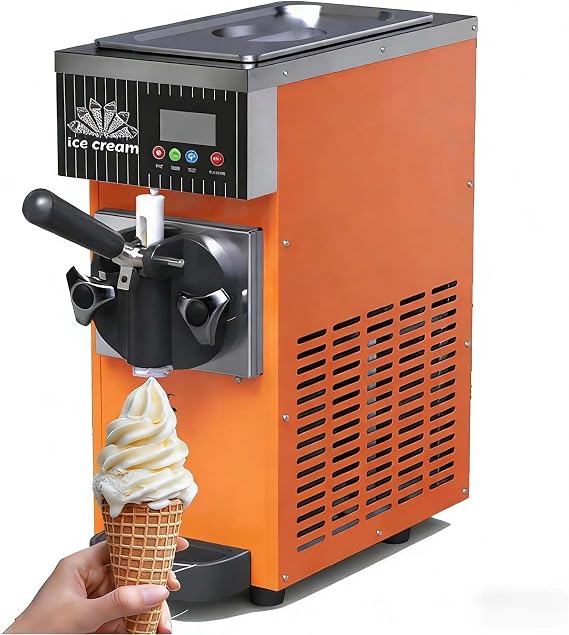 Commercial Soft Serve Maker, Tabletop Ice Cream Freezer with 2.5L Materials Tank, Touch Auto Clean, Smart LED Panel & adjustable hardness set-tings for Snack Bars (Orange)