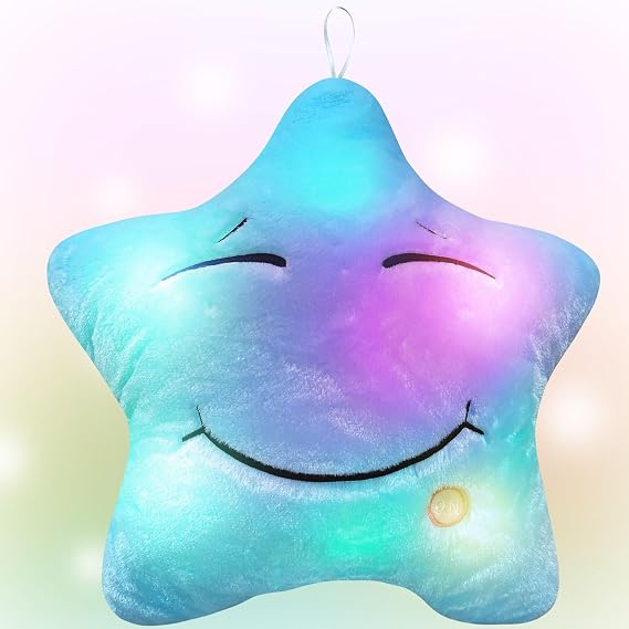 Ainiv LED Cushion LED Star Shaped Pillow, Star Shaped Decorative Pillows, Plush Pillow, Plush Pillow Night Light, Home Decor Gift for Birthday and Christmas (Blue)
