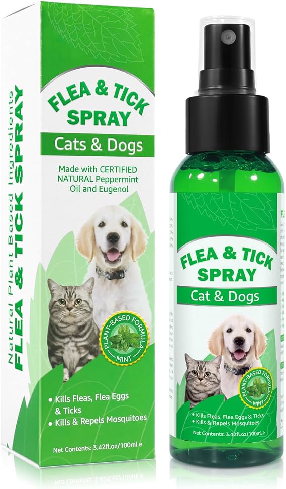 Advanced Flea & Tick Repellent Spray for Cats, Dogs – Natural Plant-Based Formula – Helps Deter Fleas and Ticks treatment on spot– Easy Spray Application Pet Friendly Suitable from 8 Weeks