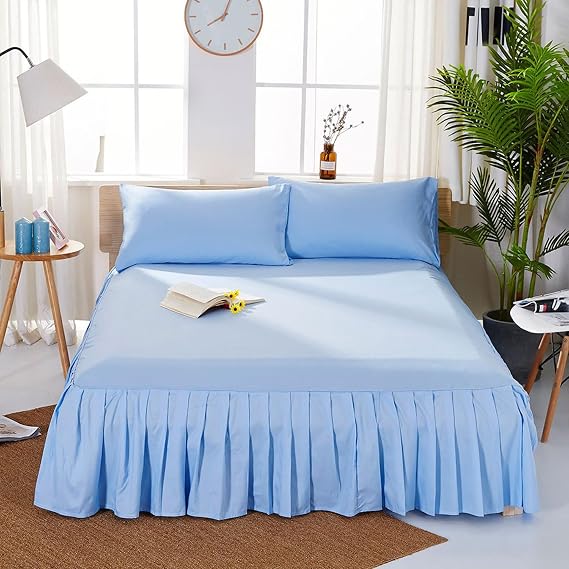 Wrap Around Solid Full Size Bed Skirt (16" Drop) Easy Fit Wrinkle & Fade Resistant Bed Frame Cover Suitable for Single/Double/Queen Size Beds Sheet with Bed Skirts,Blue,120×200+40cm [Energy Class A]