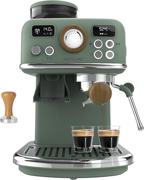 Cecotec Manual Power Espresso 20 Tradizionale Grind. 1500W, Grinder 20 Levels, 20 Bars, PID, Thermoblock, Steamer, Cold Brew, Freshly Ground Coffee with Perfect Cream