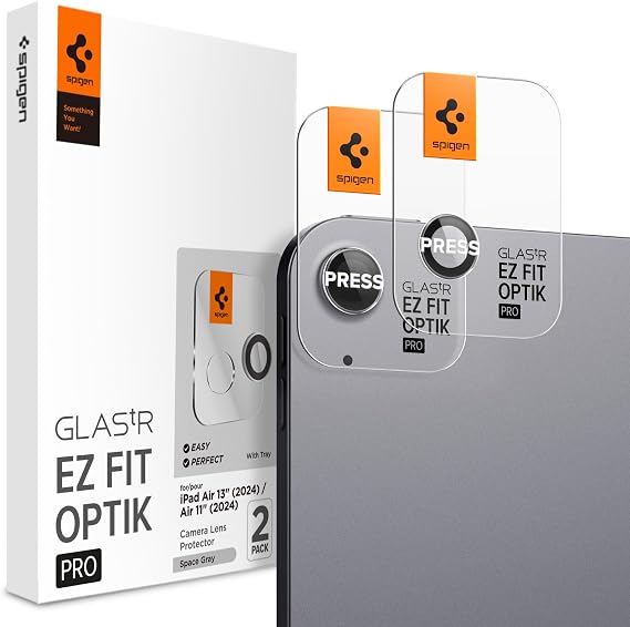 Spigen iPad Air 13" (2026/2025 / 2024) / Air 11" (2026/2025 / 2024) ile Uyumlu Kamera Lens Koruyucu Cam Kolay Kurulum Glas.tR EZ Fit Optik Pro (2 Adet) Space Gray - AGL07801