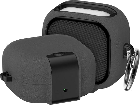 Teknoft Samsung Galaxy Buds 4 Pro ve Buds 4 ile Uyumlu Mandallı Kapak Kilit Sistemli Kumlanmış Mat Dokulu Darbelere Dayanıklı Hibrit Kılıf (Gri, Galaxy Buds 4 Pro/4)