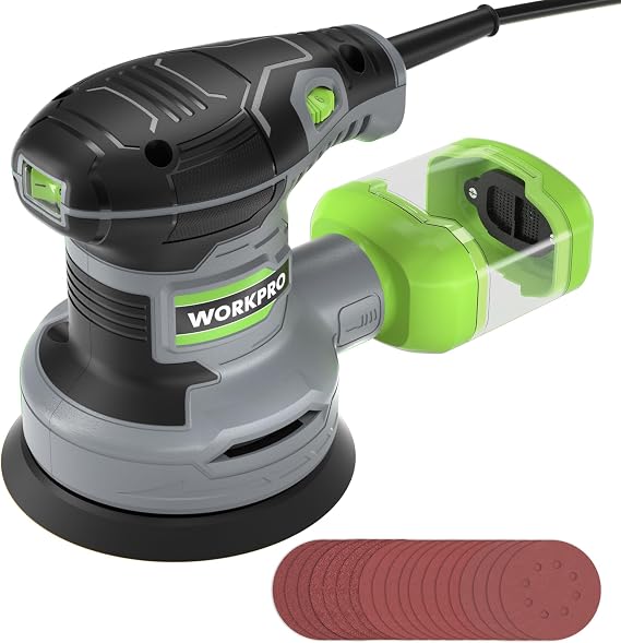 WORKPRO Random Orbit Sander 300 W, 125 mm Sander with 20 Sandpapers