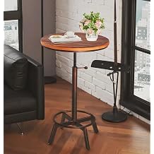 Topower Industrial Pub Table 23.6" Round Wood Top Adjustable Height 30.3"-35.4" with Handle Copper Bar Table