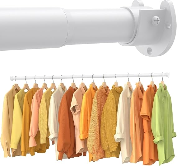 Adjustable Wardrobe Rail 43–103 cm, Heavy Duty 3.3 cm Metal Clothes Rail with Fittings, White Closet Rod for Wardrobes, Laundry Room & RV