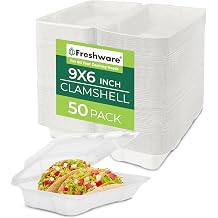 Freshware Clamshell Containers, 9 x 6 Inch, 50-Pack, Natural