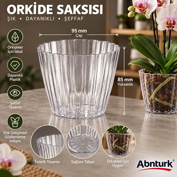 Şeffaf Mini Orkide Saksısı-Dekoratif Şık Ev Balkon Çiçek Saksısı 95x85mm