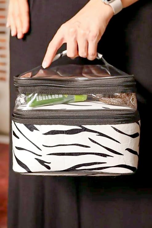 Kadın Zebra Şeffaf Makyaj Çantası Organizeri Büyük Boy Kozmetik Seyahat Makyaj Çantası Beyaz Tek Ebat