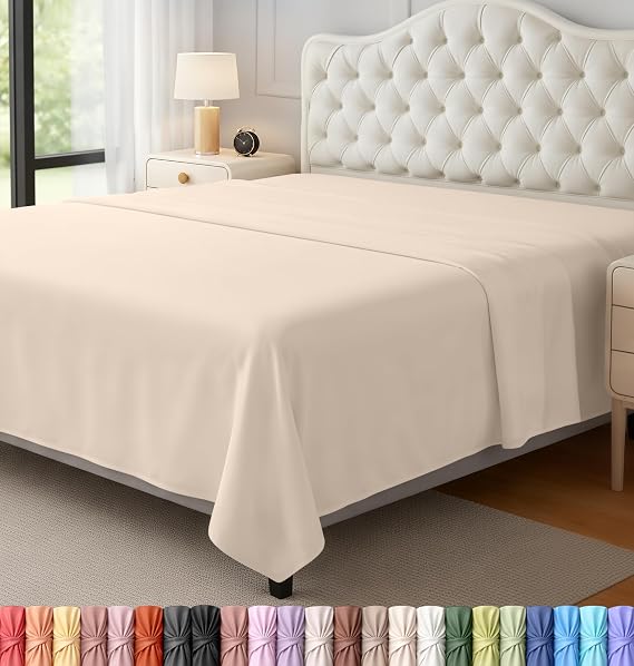 Utopia Bedding - 1 Pack Flat Sheet - Soft Brushed Microfiber Non Shrink and Fade Easy Care Flat Sheet (Beige, Queen)