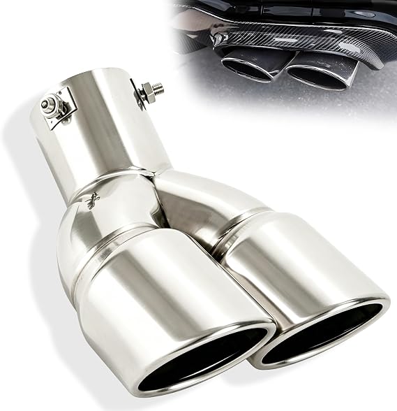 Car Exhaust Tailpipe Stainless Steel Exhaust Trim Tailpipe Silencer Exhaust Pipe Universal Car Exhaust Tailpipe Exhaust Tip Double Tail Pipe Dual Exhaust Tailpipe Bending Silver 63 mm