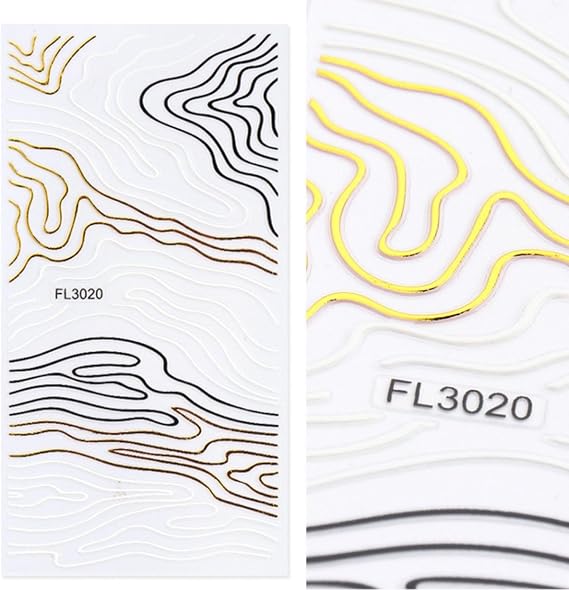 French Metallic Line Nail Art Stickers Decals Self-Adhesive Rose Gold Metal Curve Stripe Design Self-Adhesive Manicure Tips Nail Decoration for Women Girls Manicure DIY Nail Salon (One Size,Color8)