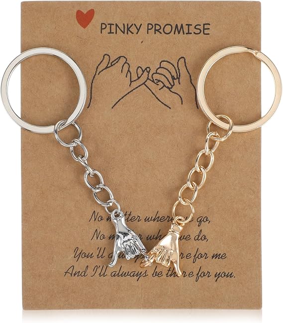 2Pcs Matching Couple Keyring for Boyfriend Girlfriend His and Hers Gifts Best Friend Bestfriend Birthday Gift Pinky Promise with Card Romantic I Love You Gift for Her Him Long Distance Relationship