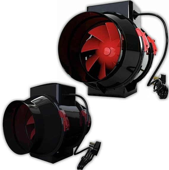 Powerful Inline Extractor Fan – Mixed Flow Duct Ventilation for Hydroponics, Grow Rooms & HVAC – Black & Red (8" Inches 200MM)
