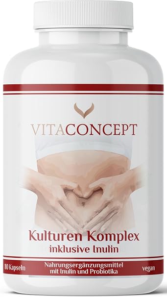 Vitaconcept I Culture Complex with Inulin I 180 Enteric Juice-Resistant Capsules I 500 Billion CFU/g - 22 Bacterial Strains Micro-Encapsulated with Lactobacillus & Bifidobacterium I Produced in Germany