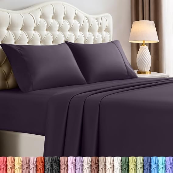 Utopia Bedding カリフォルニアキングシーツセット – Cal Kingサイズベッド用4ピースベッドシーツ、柔らかく通気性のあるマイクロファイバー、フィットシーツ1枚、フラットシーツ1枚、枕カバー2枚付き パープル