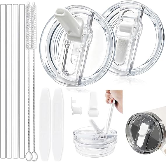 TZEKING 2 Removable Lids for Stanley-Cup Tumbler, Stanley Cup 4 Straw Lid, Leak Proof and Dust Proof