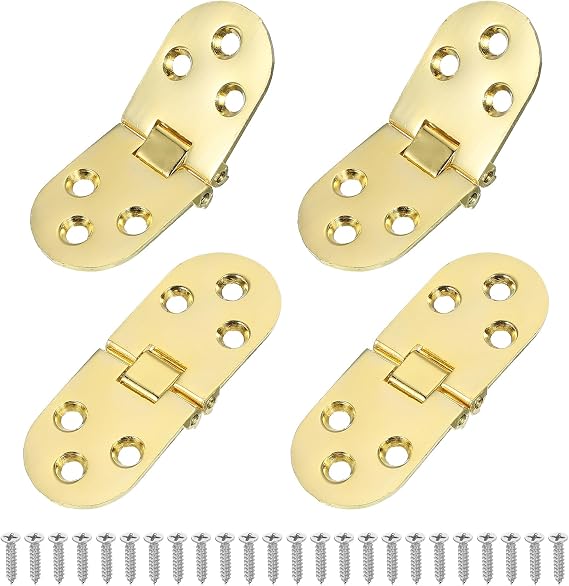 sourcing map Folding Table Flip Hinge 3" x 1", 180 Degree Butler Tray Hinges Heavy Duty Flap Round Edge Hinge with M4 Screw for Sewing Machine Cabinet Door Gold Pack of 4