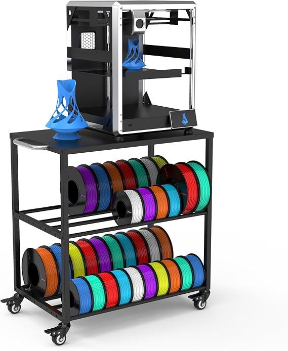 Demao 3-Tier Metal 3D Filament Organizer Shelf Black, 3D Printer Filament Storage Rack with Wheels, Holds 40x1kg Spool and Small 3D Printer - Perfect for Office, Home, Studio