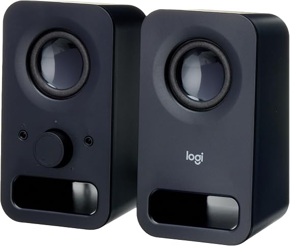 Logitech Z150 PC Speaker, Stereo Sound, 2 Speakers, 6 Watts Peak Power, 3.5mm Input, Right Speaker Controller, Headphone Jack, UK Plug, PC/TV/Mobile Phone/Tablet - Black