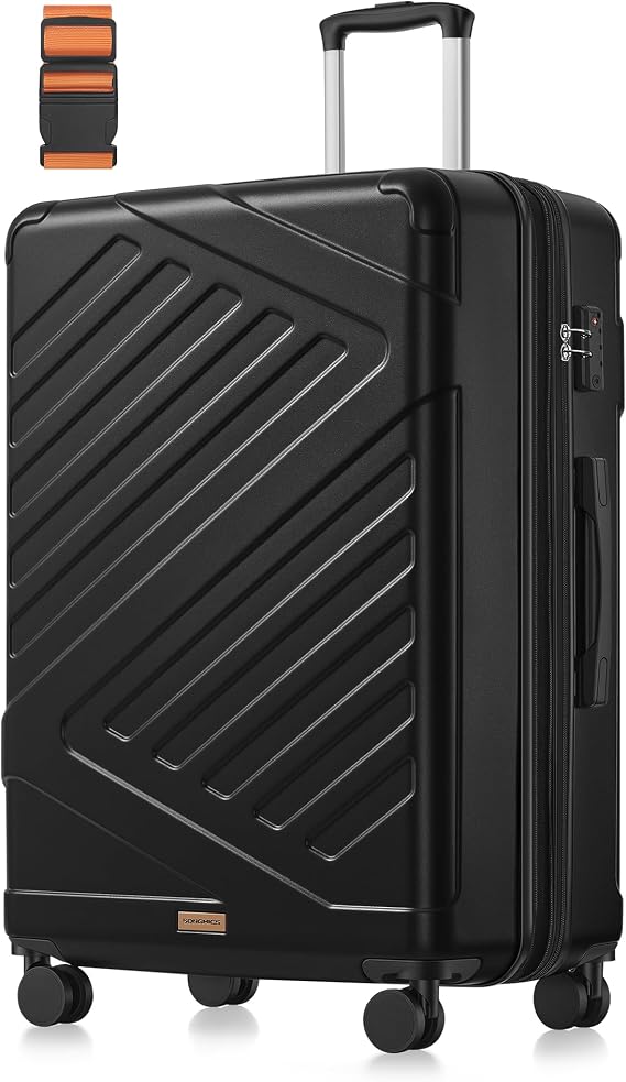 SONGMICS Rigid Travel Suitcase, Travel Luggage, TSA Lock, Strap Included, ABS, 4 Double Wheels, Expandable, XL, 75 x 50 x 30 cm, Black Ink RLP003B101