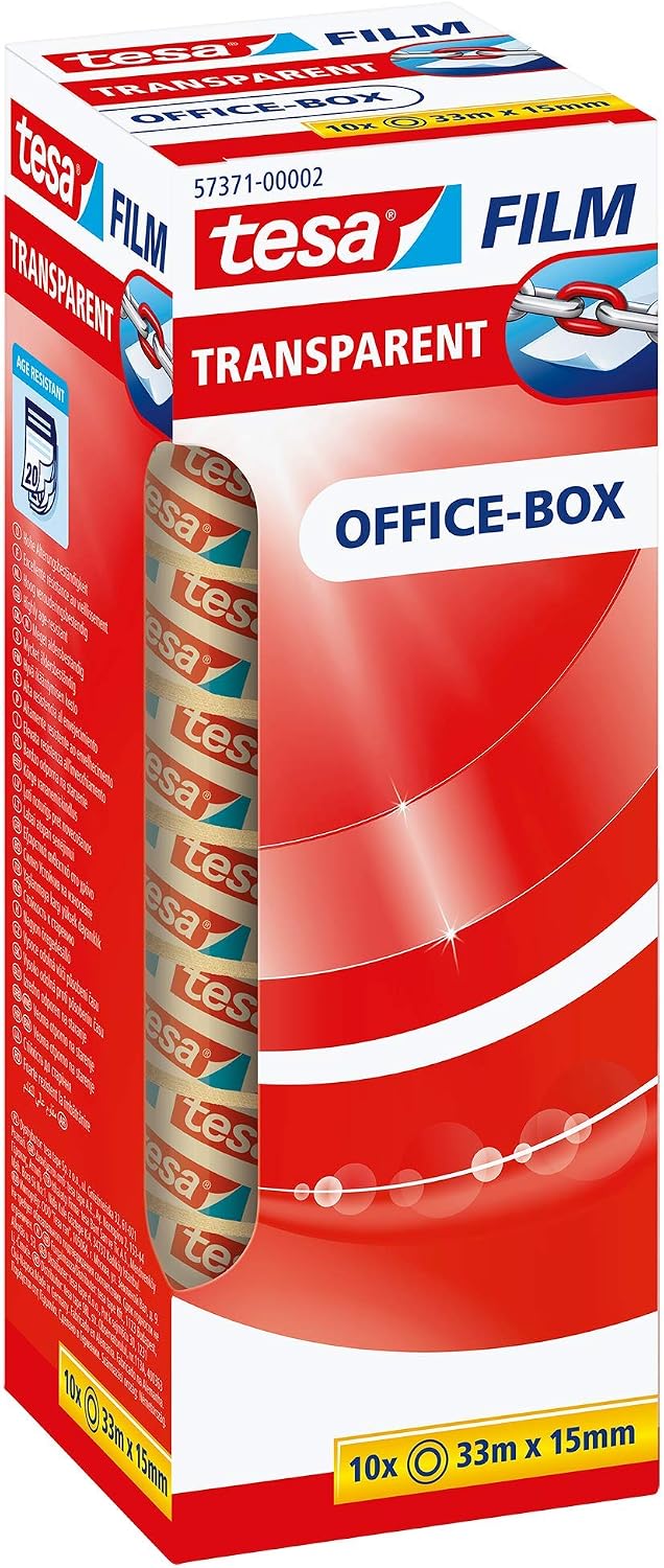 tesa tesafilm transparent - Transparentes Klebeband mit starker Haftung - alterungsbeständig und reißfest - 33 m x 15 mm - 10er Pack