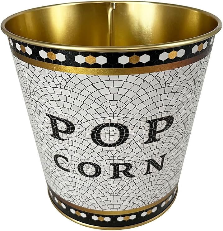 EVLE-Metal Popcorn Kutusu - Patlamış Mısır Kovası 13.5 Cm, Mosaic (Mosaic Popcorn)