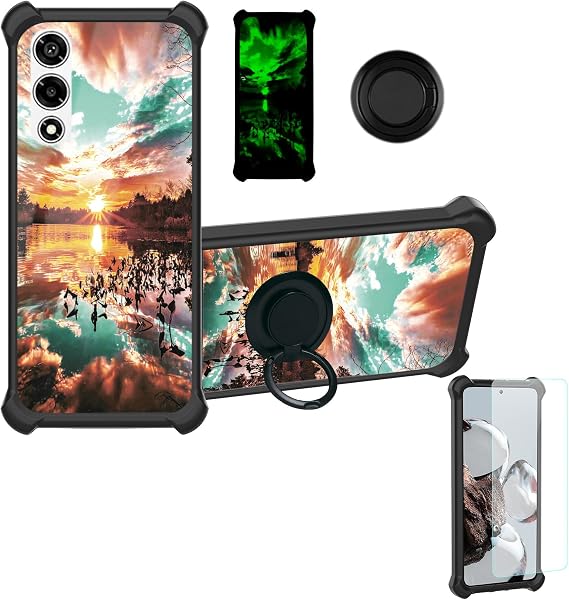 Kinetijy Case Compatible for Lava Play Max Phone Case Cover [with 1* Tempered Glass Screen Protector][Hard PC + Soft Silicone][Ring Support] [Luminous Effect] YGH-FJ