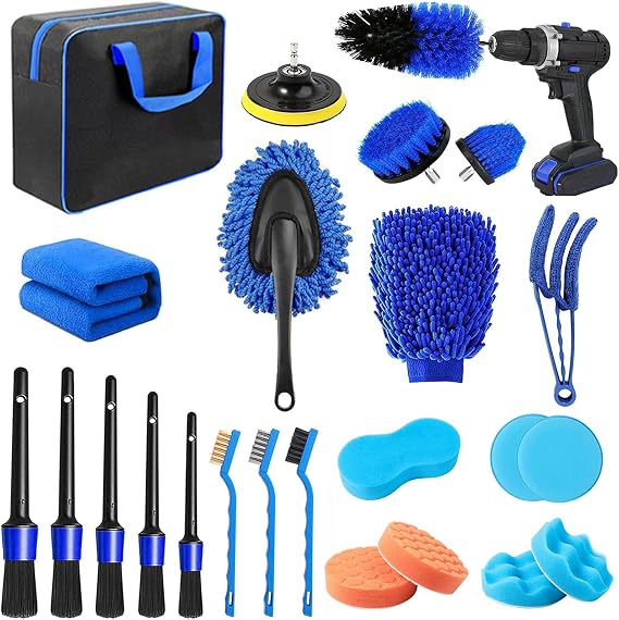 24Pcs Car Detailing Kit, Car Cleaning Kit for Rims, Exteriors, Interiors
