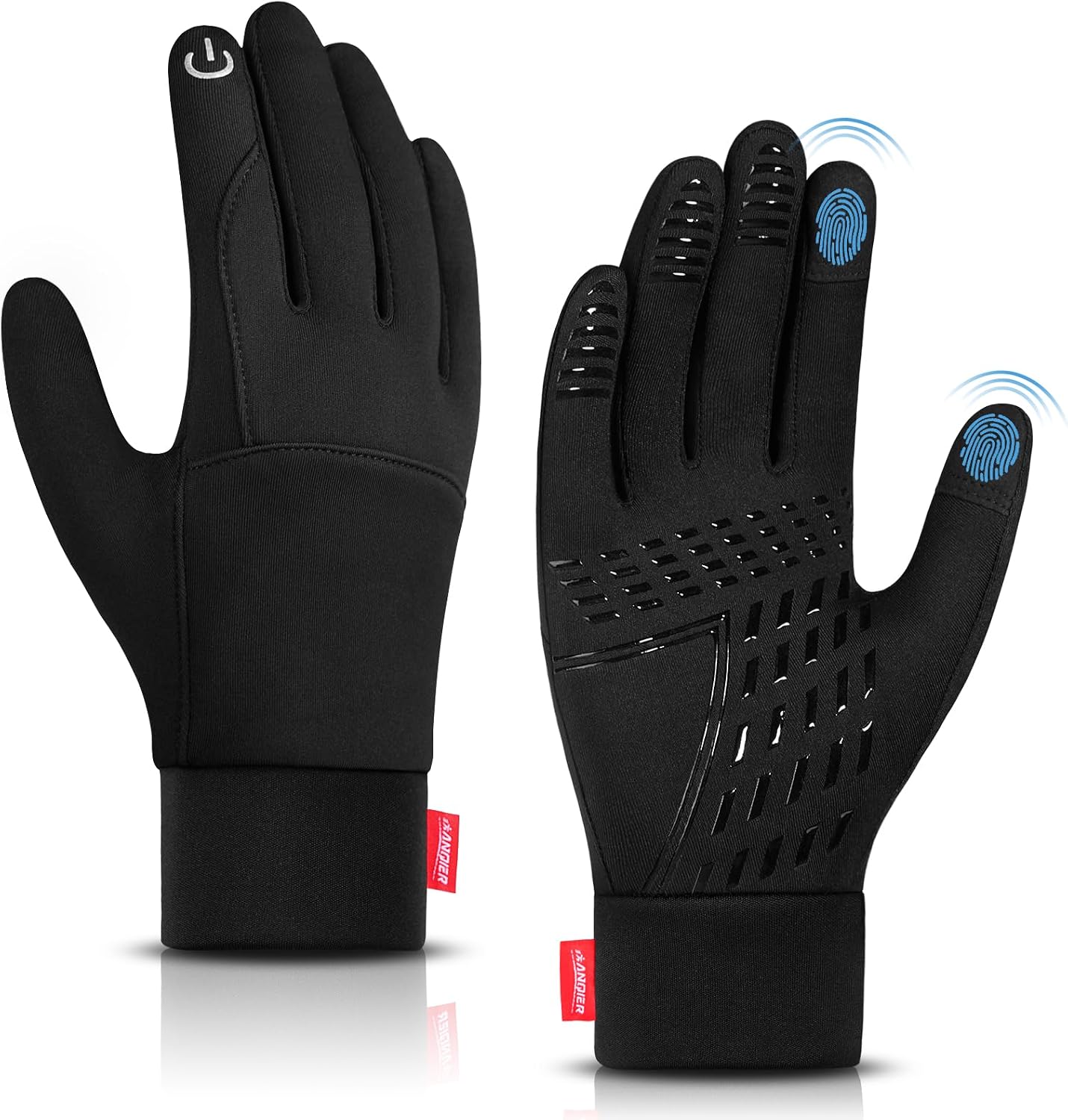 Lapulas Winter Thin Thermal Gloves Touch Screen Anti-Slip Lightweight Black Running Outdoor Sports Gloves for Men Women