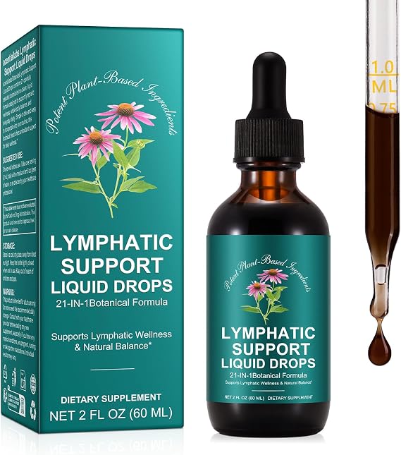 Lymph System Support Drops, Lymphatic Drainage Liquid Supplement with Dandelion, Burdock Root & Echinacea Natural Herbal Blend - Reduce Swelling and Cleanse Lymph 60ml