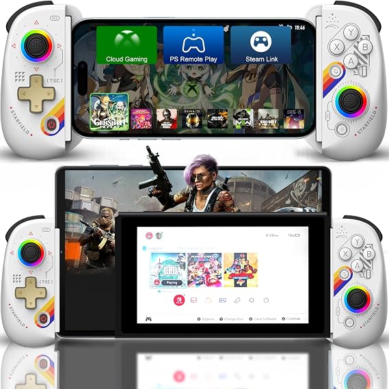 Joso Phone Controller for iPhone/iPad/Android/Tablet, D8 Controller for Switch/PS/PC with Hall Effects Joysticks Play COD, Genshin Impact, Android Handles, Cloud Gaming/Remote Play, Emulators White