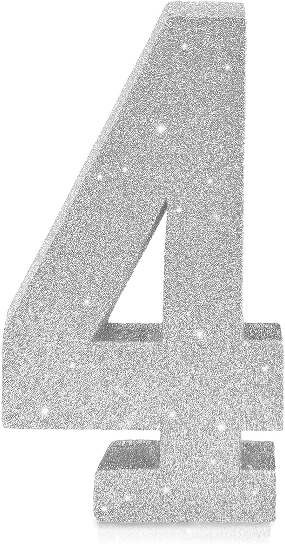 Number 4 Glitter Table Decoration Centrepiece Silver,4th Birthday Table Decorations for Boys Girls,20cm Sparkly 4 Sign Table Number Topper for Birthday Wedding Anniversary Table Decorations