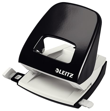 Leitz 30 Sheet Black Ergonomically Designed Hole Punch with Guide Bar