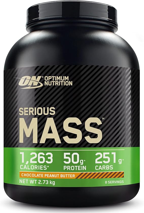 Optimum Nutrition Serious Mass Protein Powder High Calorie Mass Gainer with Vitamins, Creatine and Glutamine, Chocolate Peanut Butter, 8 Servings, 2.73 kg, Packaging May Vary