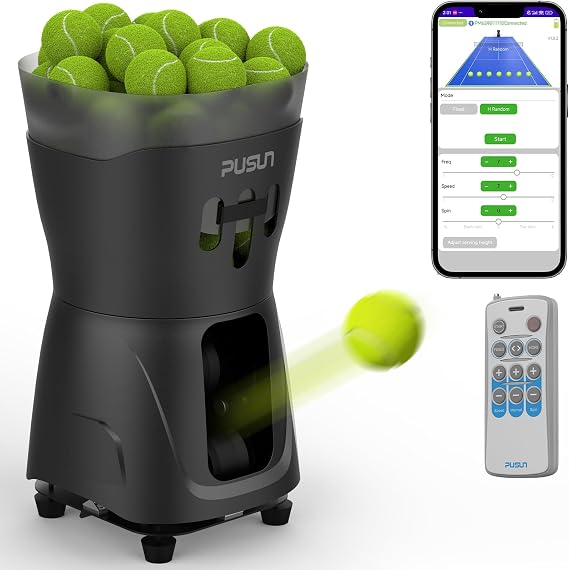テニスボールマシン PT Mini PRO - コンパクト&軽量、初心者に最適、ソロ練習パートナー、簡単なスタート設定、セルフトレーニング&ホームプラクティスのためのシンプルなデザイン
