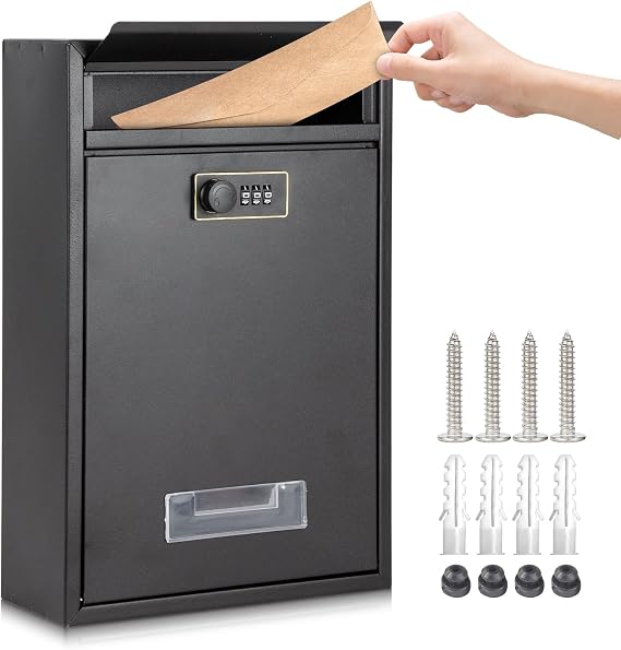 Post Boxes Wall Mounted Waterproof, Lockable Letter Lostal Boxes Steel Mail Box with with Combination Lock, 32 x 21.5 x 8.5 cm Lockable Letter Boxes