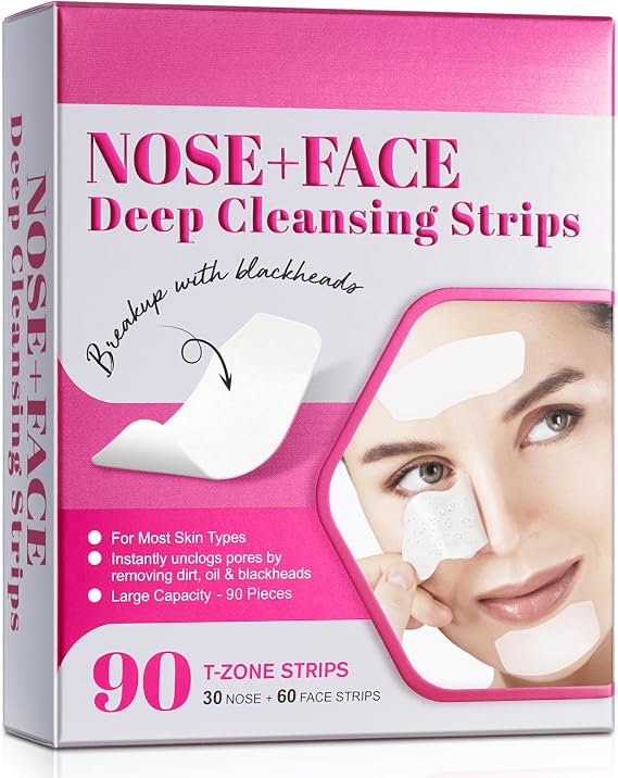 Blackhead Remover Pore Strips - 30 Nose + 60 Face Strips | Deep Cleansing for Nose & Face | Blackheads with 90 T-Zone | Instant Pore Unclogging and Dirt Removal | (White)