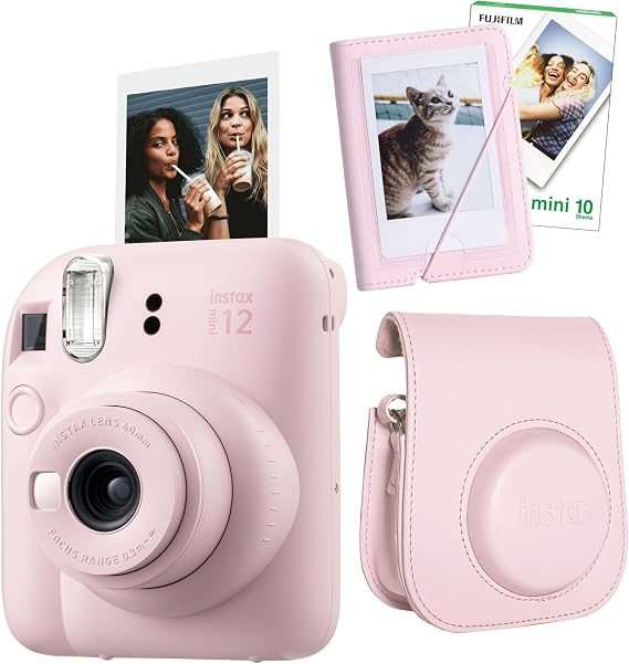Instax mini 12 Fotoğraf Makinesi-10'lu Film-Mini Albüm ve Deri Kılıf Seti (Pembe)