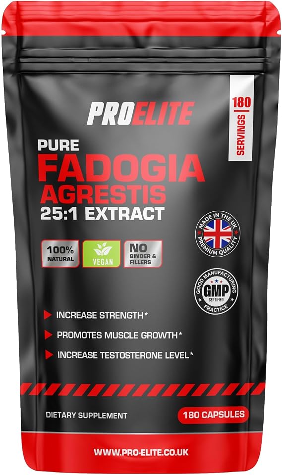 FADOGIA AGRESTIS 12,500mg | 180 Capsules Vegan | 25:1 Fadogia Root Testosterone Booster | Extract | Sports Performance Supplement | 100% Natural No Additives & Fillers by PROELITE
