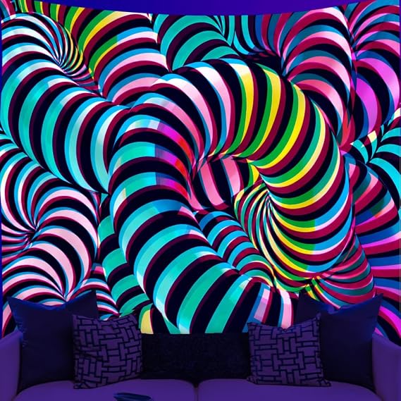 WEBEEDY Twisting Lines Blacklight Tapestry Wall Hanging for Bedroom, UV Reactive Psychedelic Tapestries Trippy Wall Tapestry Backdrop for Gamer Room Dorm Living Room Halloween Decor, 150x130cm