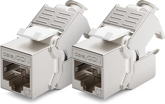 deleyCON 2X CAT7 Keystone Module - Compatible with CAT7/CAT6/CAT6a Installation Cables, Splices and Patch Cables - STP Shielding - RJ45-1000 MHz Port, 10 Gbit/s - with Cut-Off Terminal (LSA)