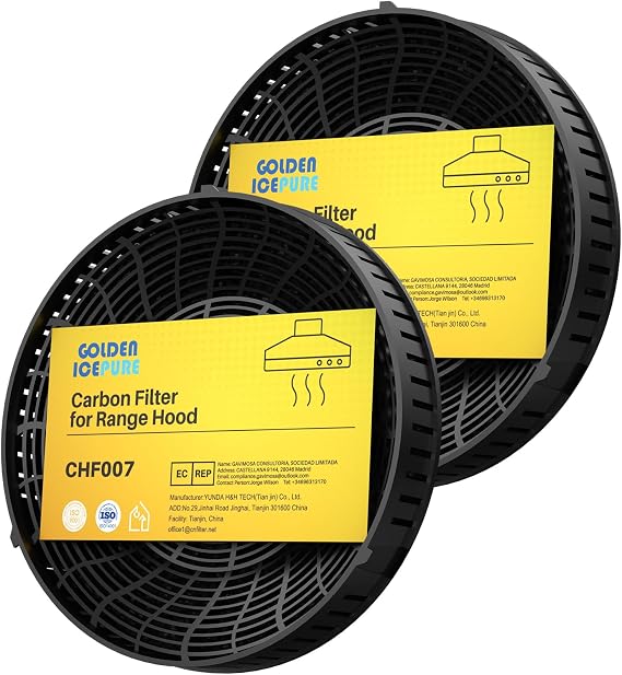 GOLDEN ICEPURE Activated Carbon Filter, Replacement for Various Cooker Hoods from Elica CFC0140343, CFC0038668, AEG 4055171138, 4055217501, Bauknecht Whirlpool 48400008824, 2 Pieces