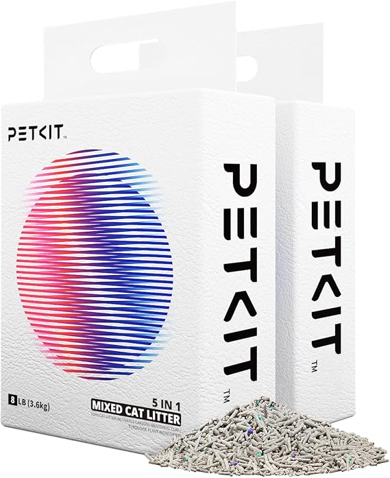 PETKIT Premium Clumping Cat Litter, 5 in 1 Mixed Cat Litter(14L), Low Tracking, 99.9% Dust Free, Superior Odour Control, Long-Lasting Tofu Pellets for Multi-Cat Homes, Flushable Biodegradable, 2 Packs
