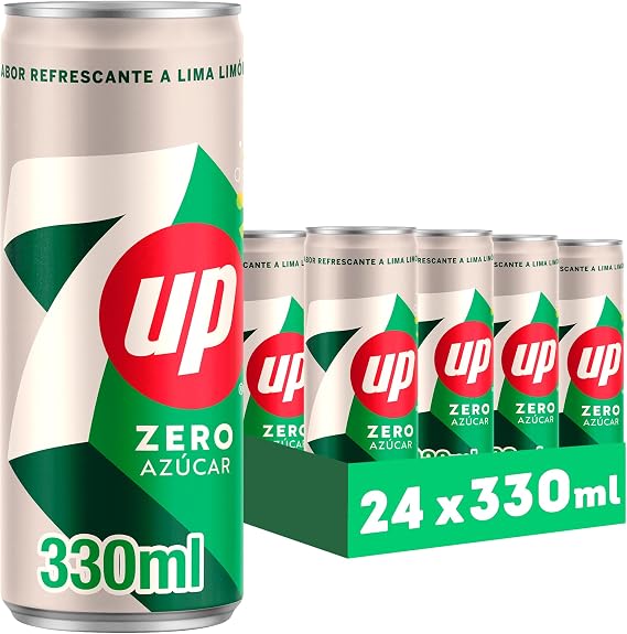 7 UP Lime & Lemon Zero Soda Sugar-Free & Zero Calories, 330 ml Cans, 24 Pack - 7.92 Liter Total, Lima Zero